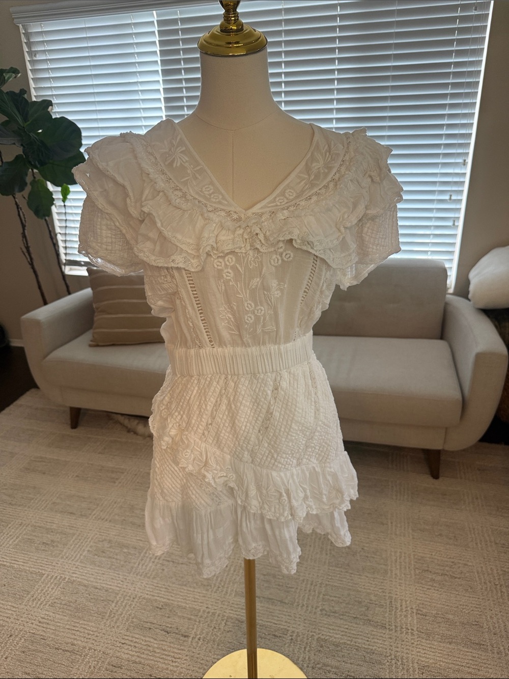 LoveShackFancy White Ruffled Lace Chemise
